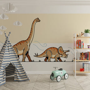Walking dinosaurs wallpaper transforming children's bedroom with friendly prehistoric creatures