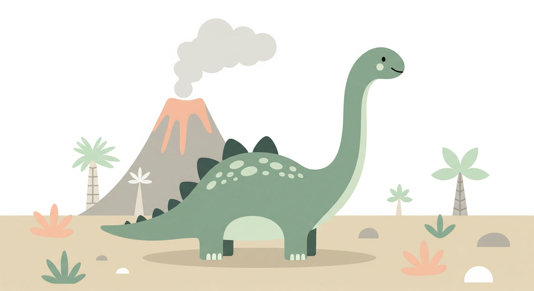 Detailed dinosaur and volcano mural wallpaper design pattern showing prehistoric landscape by Kids-Mundo