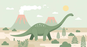 Detailed dinosaur mural wallpaper design pattern showing prehistoric landscape by Kids-Mundo