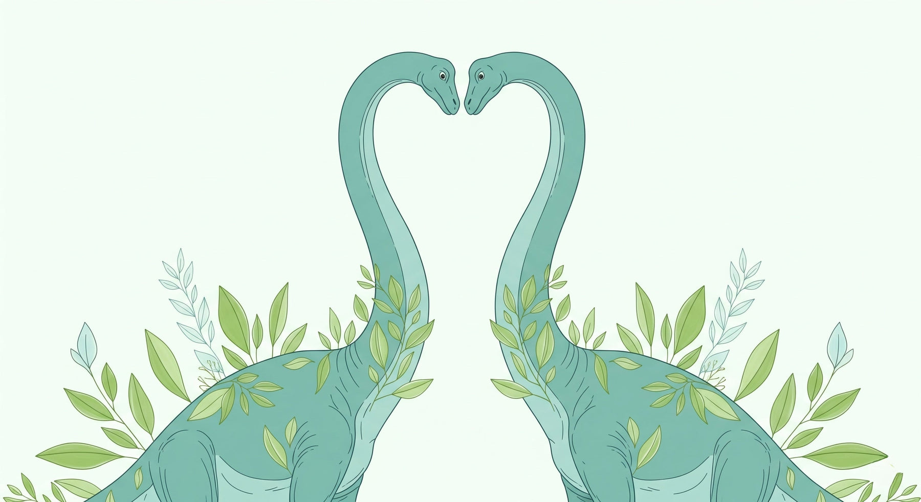 Complete diplodocus dinosaur mural wallpaper design pattern with botanical elements by Kids-Mundo