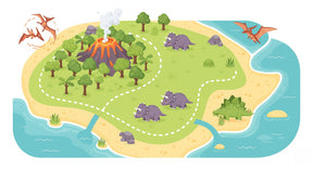 Detailed prehistoric island dinosaur mural wallpaper design pattern with triceratops and volcano by Kids-Mundo