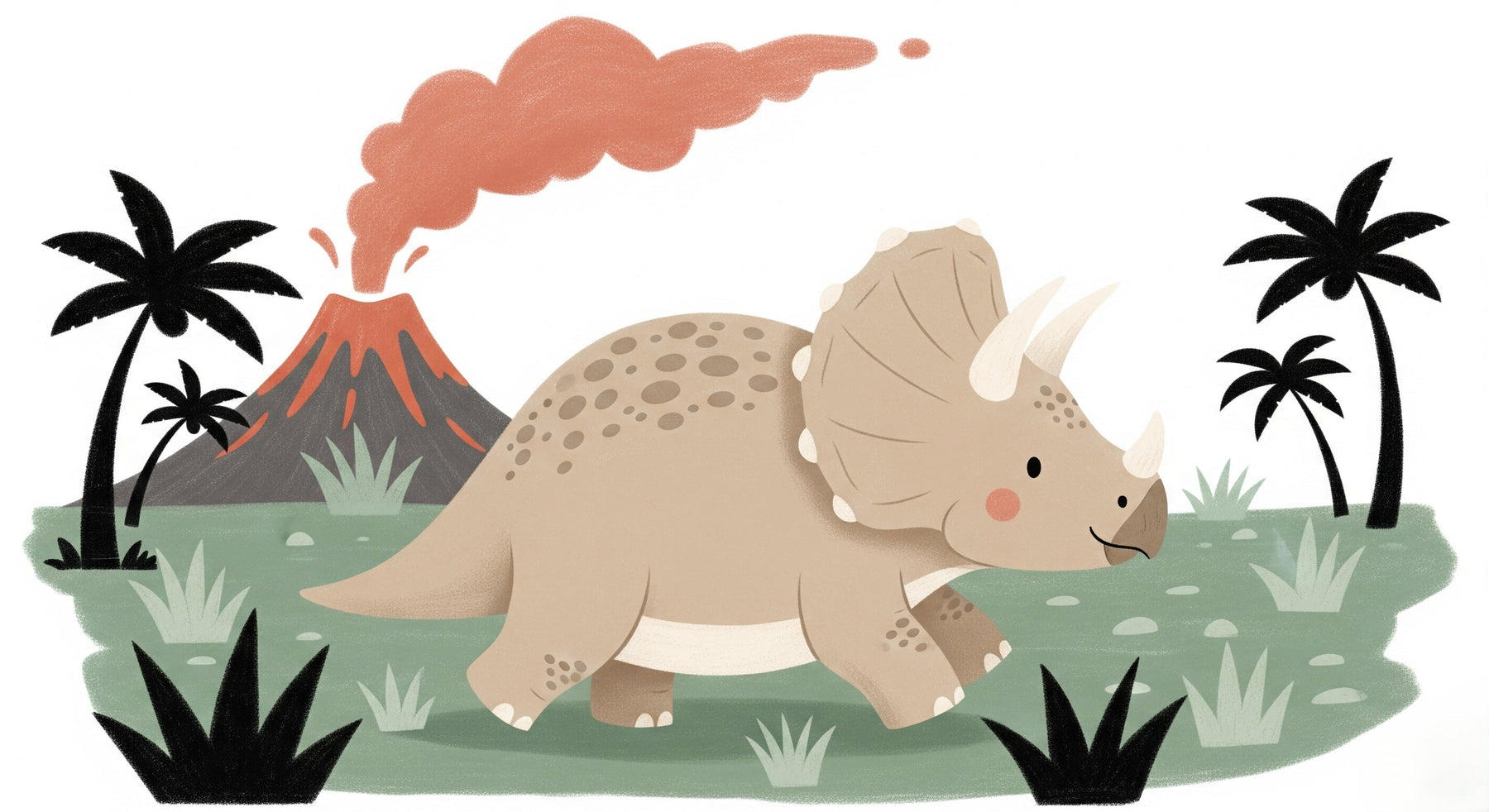 Detailed triceratops dinosaur mural wallpaper design pattern with prehistoric jungle by Kids-Mundo