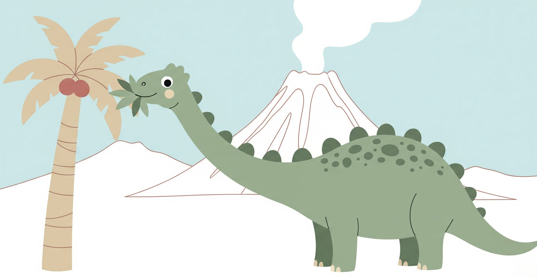 Detailed prehistoric dinosaur mural wallpaper design pattern featuring volcano and tropical elements by Kids-Mundo