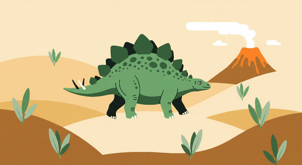 Detailed stegosaurus and volcano mural wallpaper design pattern by Kids-Mundo