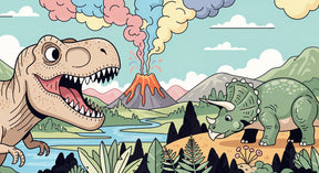 Detailed T-Rex and volcano dinosaur mural wallpaper design pattern by Kids-Mundo