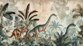 Detailed prehistoric dinosaur jungle mural wallpaper design pattern by Kids-Mundo