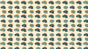 Detailed colorful dinosaur mural wallpaper design pattern with friendly prehistoric animal faces by Kids-Mundo