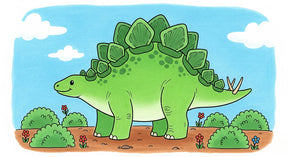 Detailed stegosaurus dinosaur mural wallpaper design pattern with nature elements by Kids-Mundo