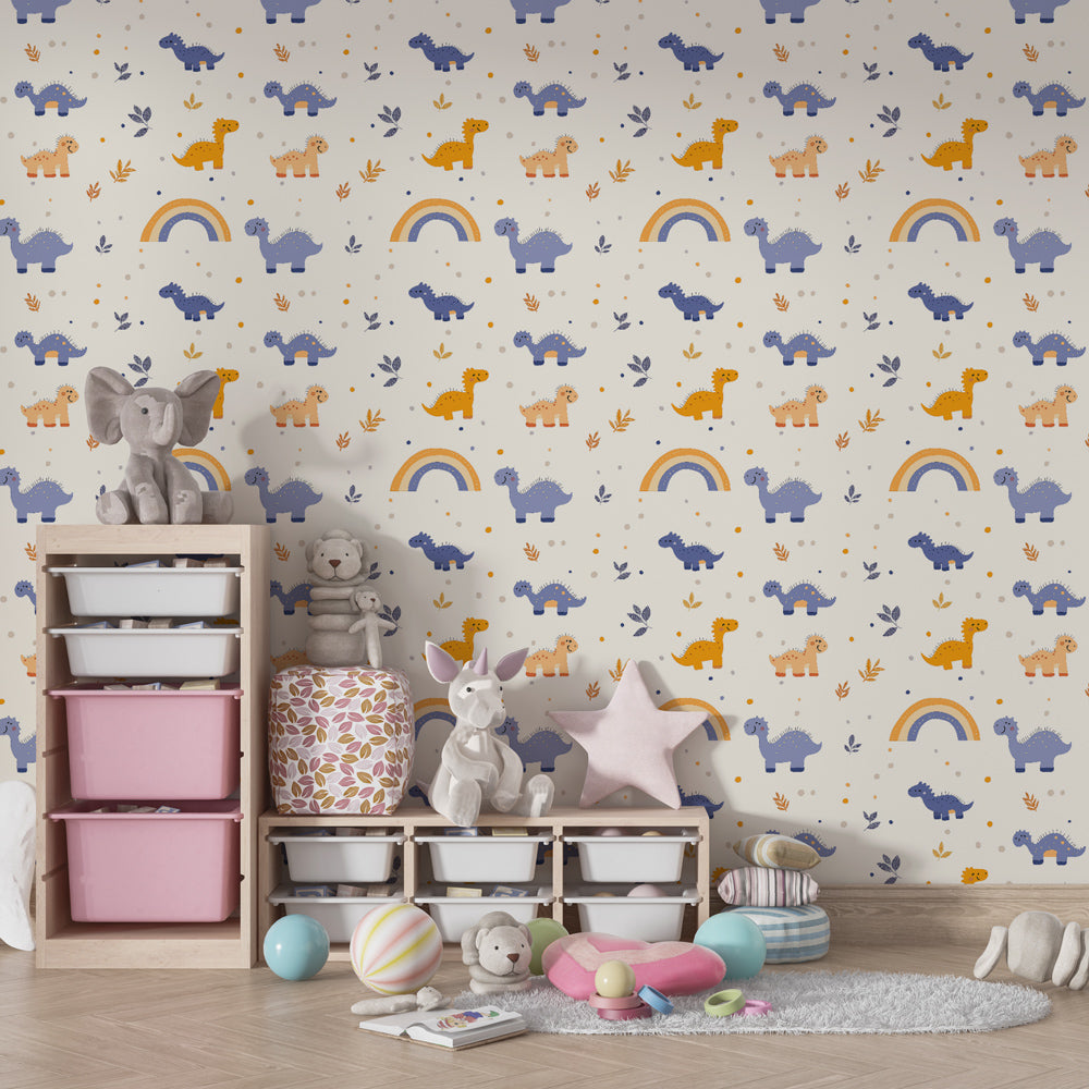 Adventure dinosaur wallpaper creating playful atmosphere in children's bedroom decor