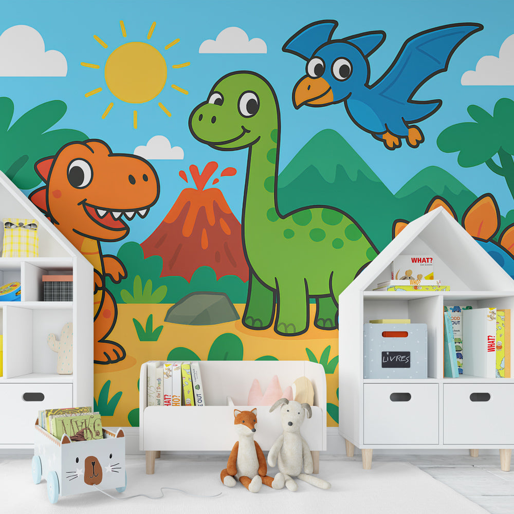 Prehistoric adventure dinosaur wallpaper creating playful children's bedroom decor