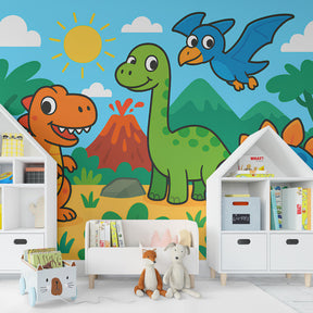 Prehistoric adventure dinosaur wallpaper creating playful children's bedroom decor