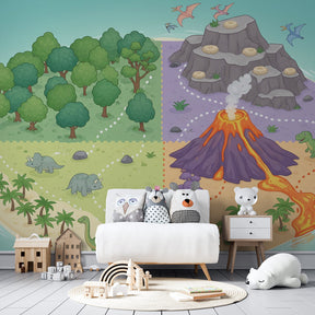 Prehistoric dinosaur wallpaper transforming nursery into educational adventure space