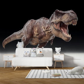 Dinosaur wallpaper with tropical jungle setting transforming nursery into prehistoric world by Kids-Mundo