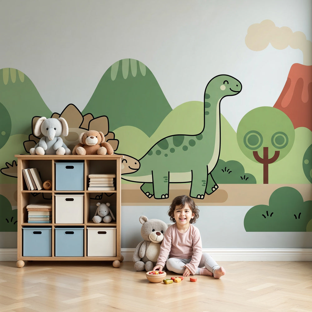 Dinosaur mural wallpaper in modern nursery with prehistoric adventure theme by Kids-Mundo