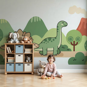 Dinosaur mural wallpaper in modern nursery with prehistoric adventure theme by Kids-Mundo