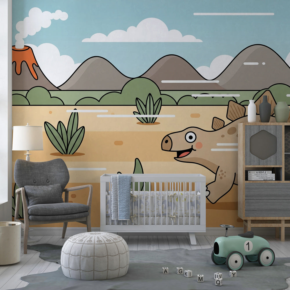 Stegosaurus wall mural transforming children's playroom into prehistoric adventure space