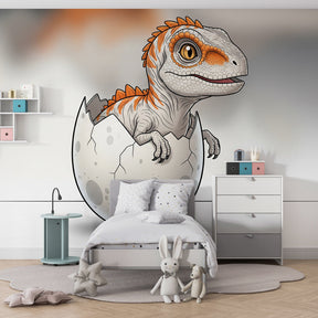 Hatching baby dinosaur wallpaper transforming kids playroom into adventure space