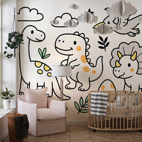 Charming dinosaur wall mural in children's playroom with educational prehistoric theme by Kids-Mundo