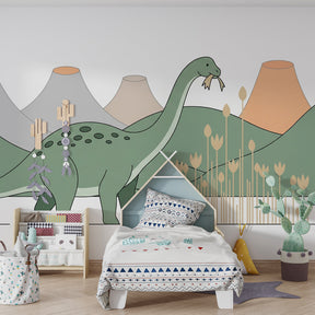 Prehistoric landscape dinosaur wallpaper creating educational kids bedroom decor