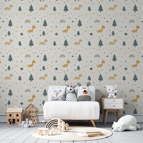 Friendly dinosaur wallpaper creating prehistoric adventure theme in children's bedroom