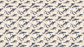 Detailed dolphin mural wallpaper design pattern showing playful sea creatures on beige by Kids-Mundo