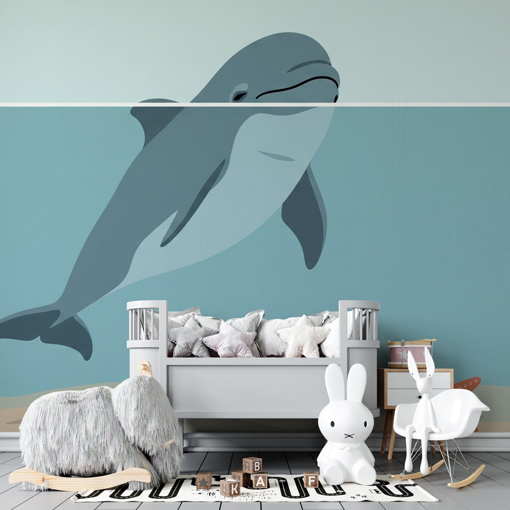 Marine life wallpaper transforming children's bedroom into ocean adventure space