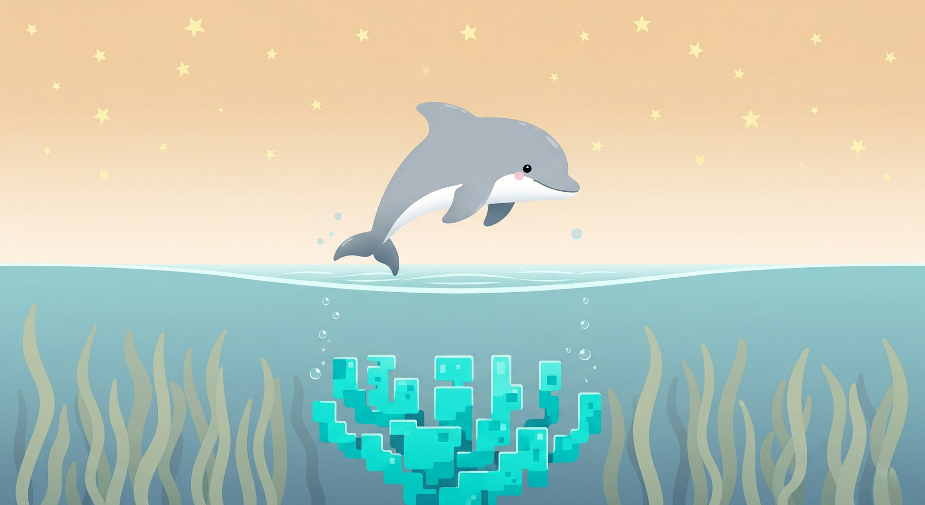 Detailed dolphin ocean mural wallpaper design pattern with corals and marine life by Kids-Mundo
