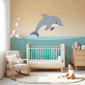 Dolphin ocean mural wallpaper creating magical underwater nursery decor by Kids-Mundo