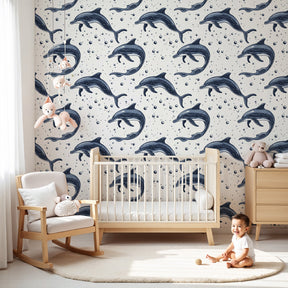 Dolphin ocean mural wallpaper creating magical underwater nursery decor by Kids-Mundo