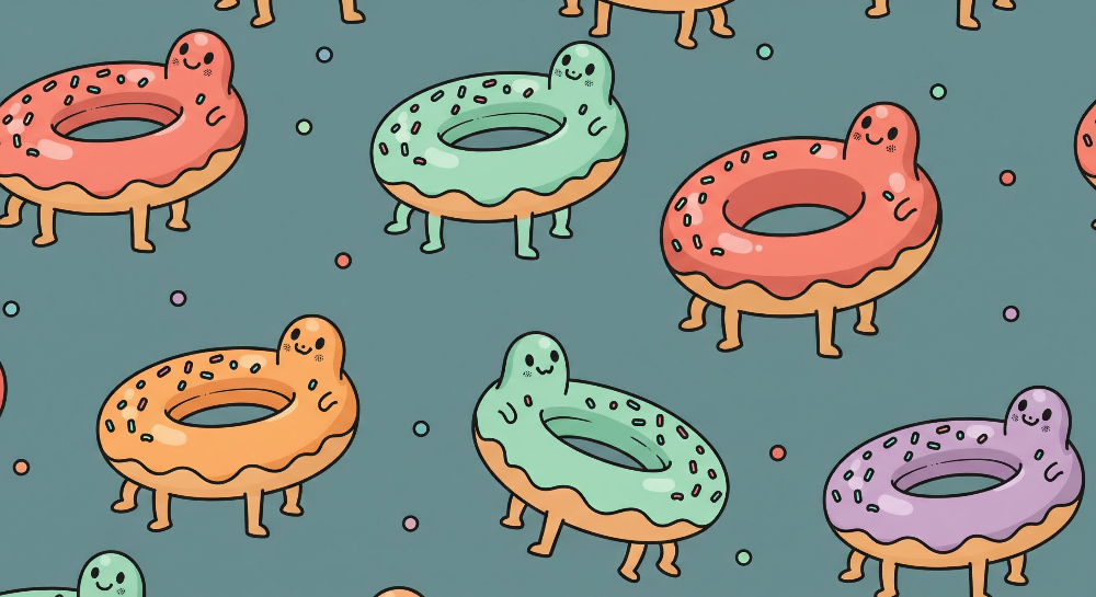 Kids-Mundo flat artwork preview of the smiling donut characters wall mural design