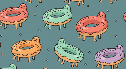 Kids-Mundo flat artwork preview of the smiling donut characters wall mural design