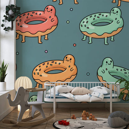 Kids-Mundo donut wall mural bringing cheerful colour to a playroom wall