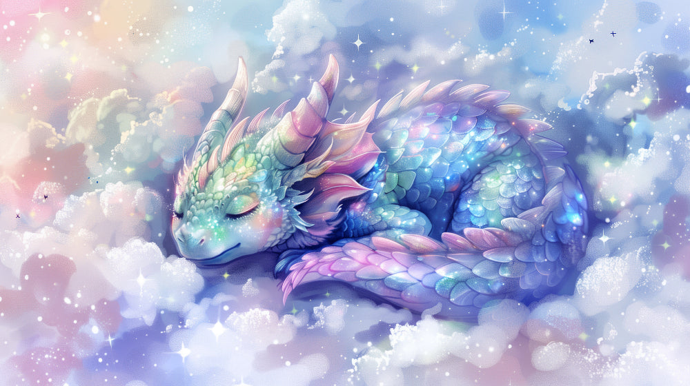 Detailed magical dragon mural wallpaper design pattern with scales and clouds by Kids-Mundo