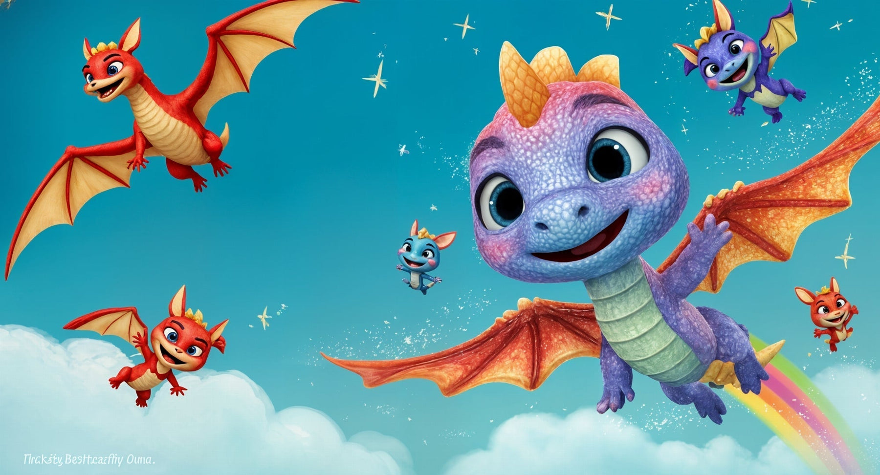 Detailed dragon mural wallpaper design pattern featuring magical sky adventure by Kids-Mundo