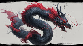 Detailed dragon fantasy mural wallpaper design pattern with red accents by Kids-Mundo