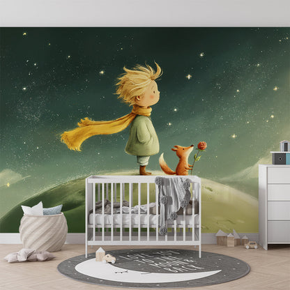Kids-Mundo starry fox and moon wall mural brightening a playful children's playroom.