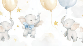 Detailed dreamy elephant and star balloon mural wallpaper design pattern by Kids-Mundo