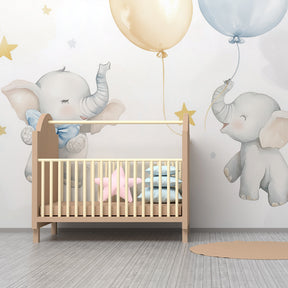 Star balloon elephant wallpaper transforming toddler room into whimsical sanctuary