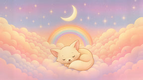 Detailed dreamy fox mural wallpaper design pattern with clouds and rainbow by Kids-Mundo