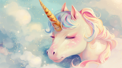 Kids-Mundo flat artwork of the dreamy pastel unicorn portrait wall mural design