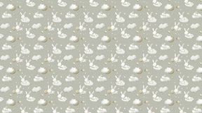 Detailed dreamy rabbits on clouds mural wallpaper design pattern with stars and planets by Kids-Mundo