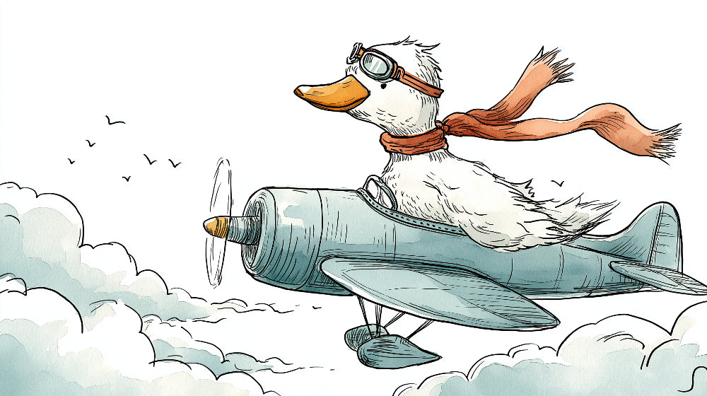 Detailed duck pilot aviation mural wallpaper design pattern with clouds by Kids-Mundo