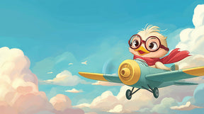 Detailed duck pilot mural wallpaper design pattern with aviator duck flying through clouds by Kids-Mundo