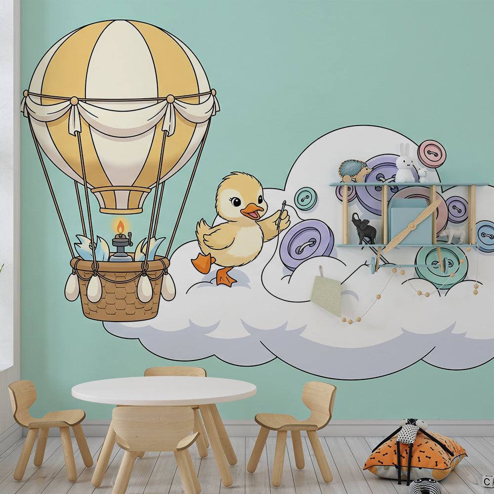 Kids-Mundo playful duckling balloon wall mural bringing charm to a children's playroom