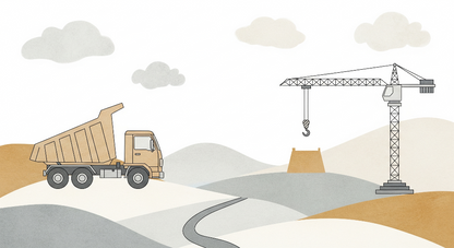 Kids-Mundo flat artwork preview of the dump truck and crane winding road wall mural.