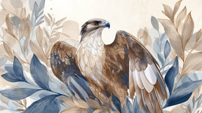 Detailed eagle mural wallpaper design pattern with blue foliage by Kids-Mundo