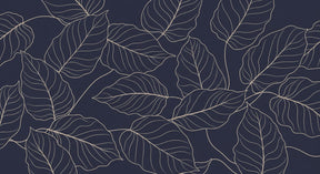 Detailed elegant leaves mural wallpaper design pattern with golden tracery on navy background by Kids-Mundo
