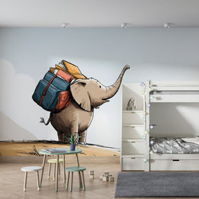 Explorer elephant wallpaper creating playful atmosphere in children's bedroom decor