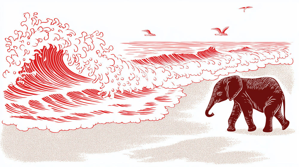 Detailed elephant beach mural wallpaper design pattern with stylized waves by Kids-Mundo