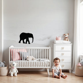 Elephant beach mural wallpaper in serene nursery with natural wood crib by Kids-Mundo